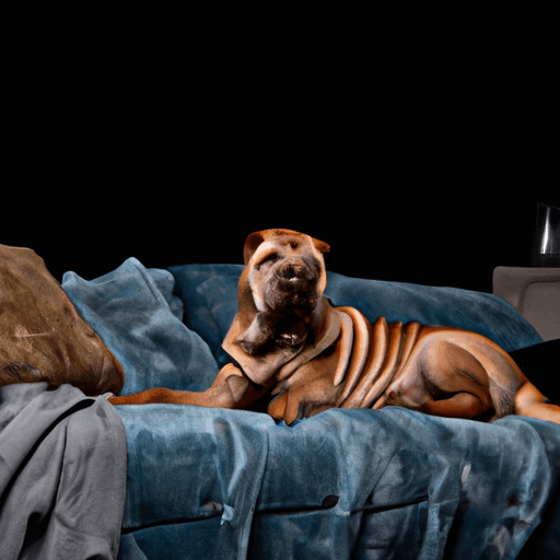 That's a big Chinese Shar-Pei taking up the whole couch