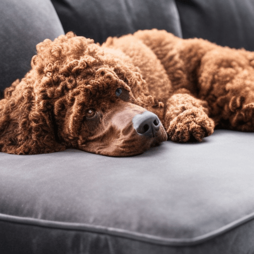 Irish water spaniel laying on the couch