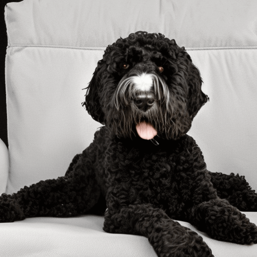 Unusual pose for a Portuguese water dog