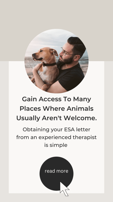Obtaining your ESA letter from an experienced therapist is simple